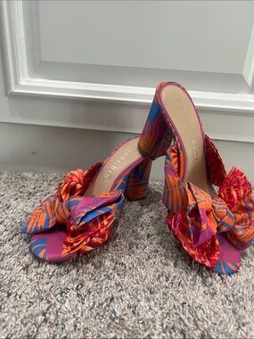 Vibrant Orange & Pink Knot-Front Block Heel Sandals